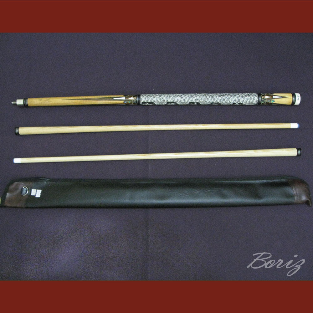 Boriz Billiards Raw Snake Skin Leather Grip Pool Cue Stick Original Inlay Artwork #BCC015