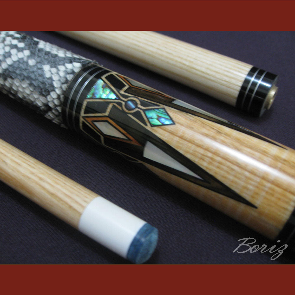 Boriz Billiards Raw Snake Skin Leather Grip Pool Cue Stick Original Inlay Artwork #BCC015