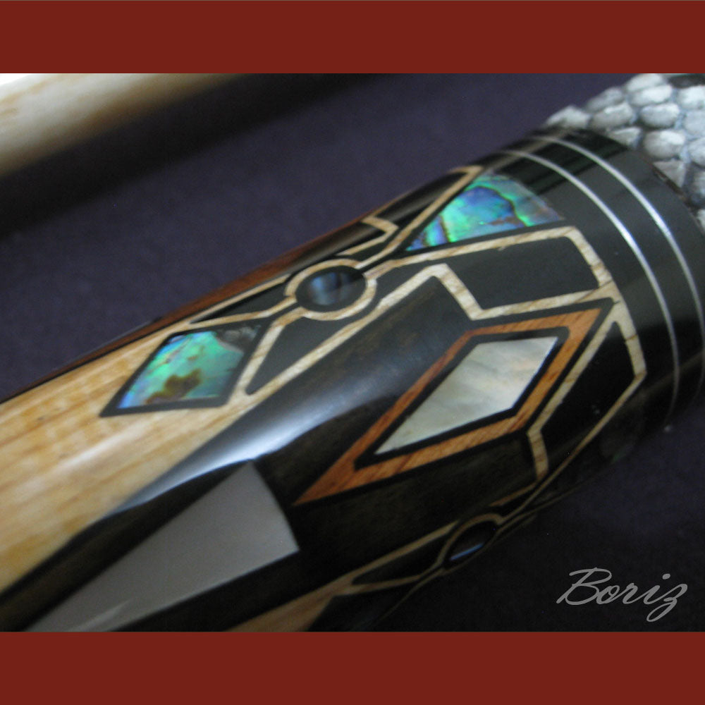 Boriz Billiards Raw Snake Skin Leather Grip Pool Cue Stick Original Inlay Artwork #BCC015