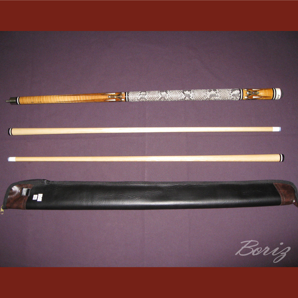 Boriz Billiards Raw Snake Skin Leather Grip Pool Cue Stick Original Inlay Artwork #BCC016