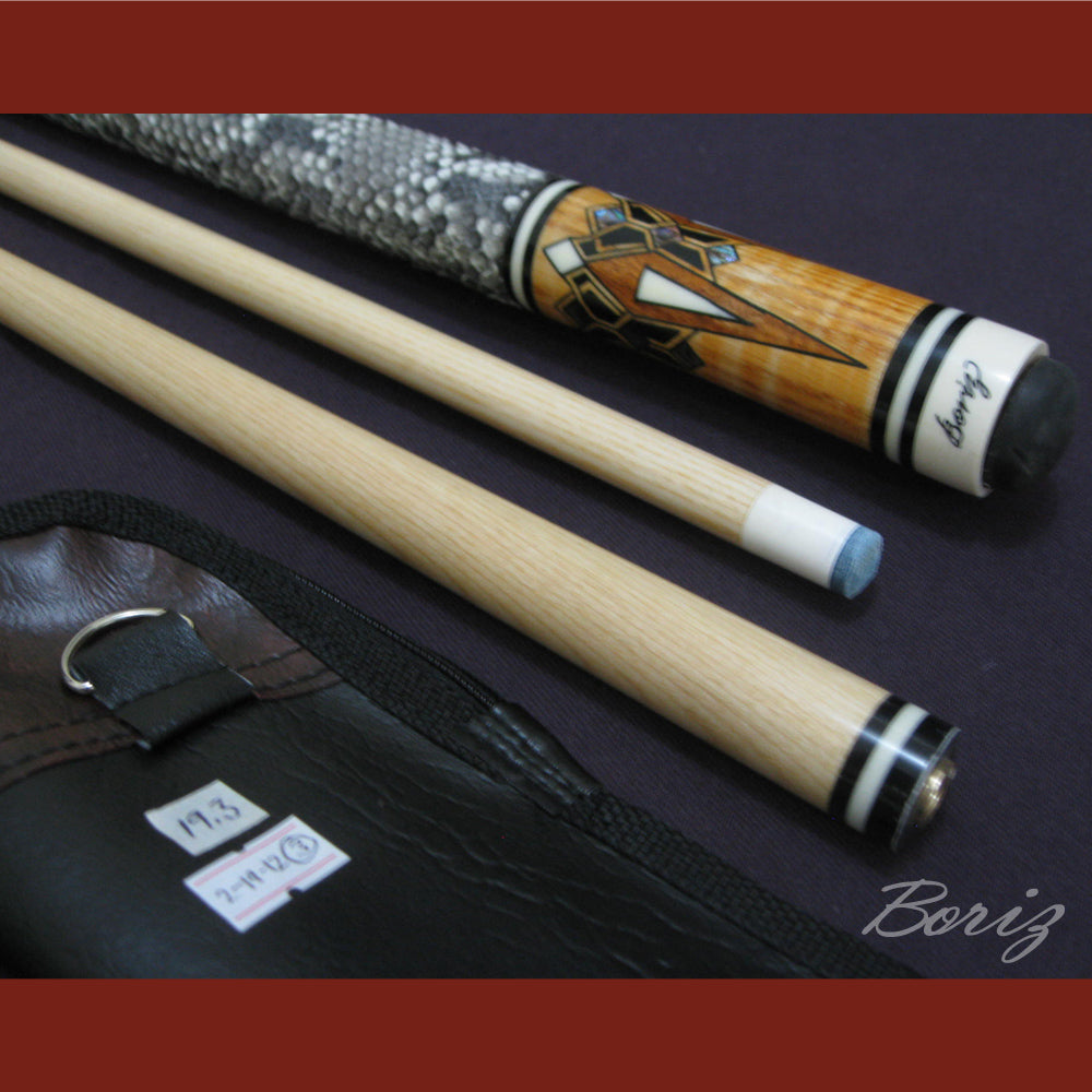 Boriz Billiards Raw Snake Skin Leather Grip Pool Cue Stick Original Inlay Artwork #BCC016