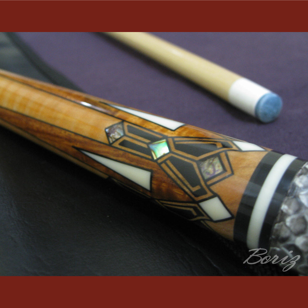 Boriz Billiards Raw Snake Skin Leather Grip Pool Cue Stick Original Inlay Artwork #BCC016