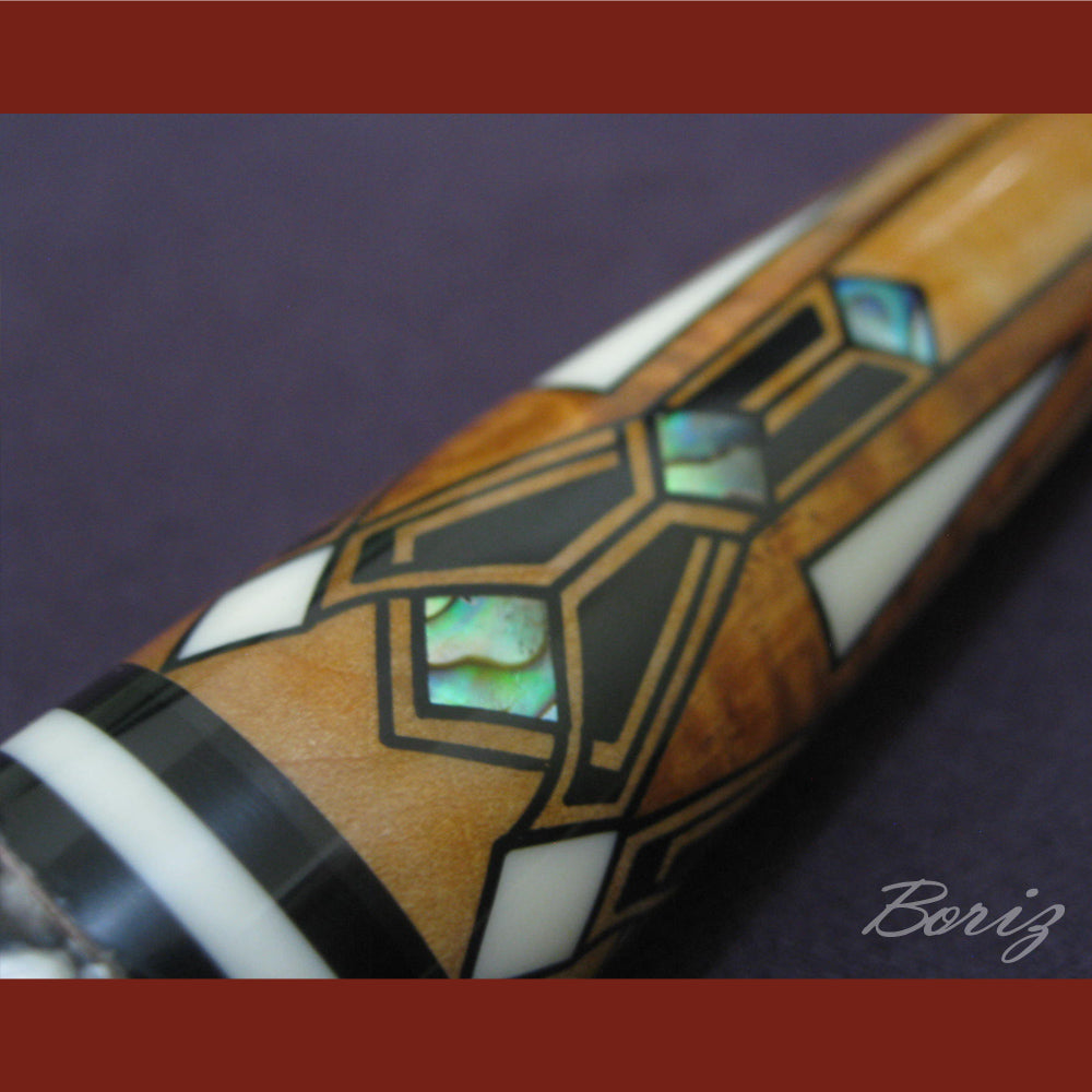 Boriz Billiards Raw Snake Skin Leather Grip Pool Cue Stick Original Inlay Artwork #BCC016