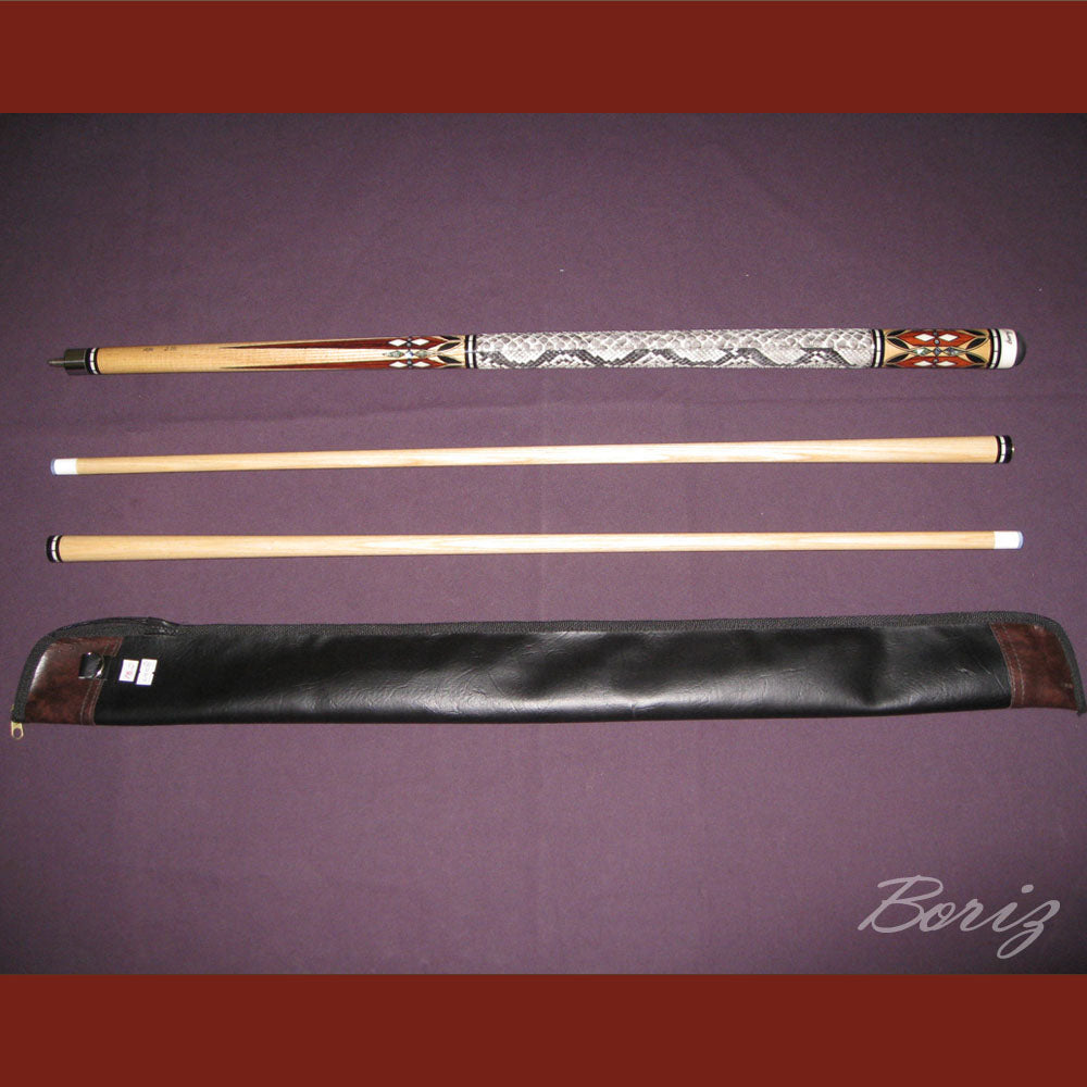 Boriz Billiards Raw Snake Skin Leather Grip Pool Cue Stick Original Inlay Artwork #BCC017