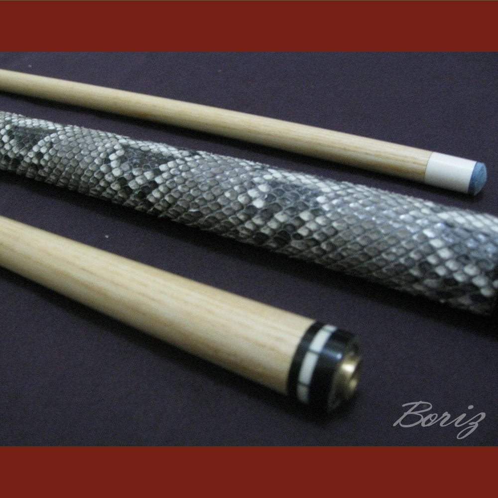 Boriz Billiards Raw Snake Skin Leather Grip Pool Cue Stick Original Inlay Artwork #BCC017