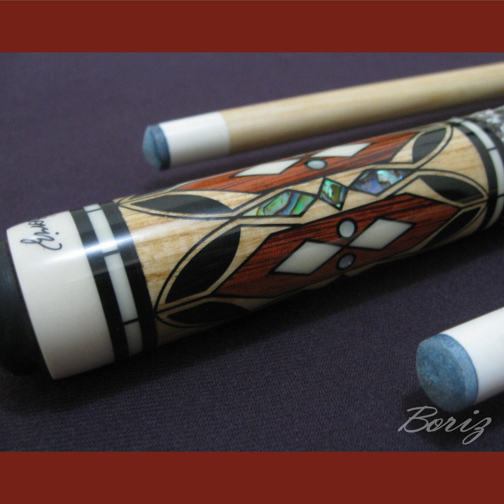 Boriz Billiards Raw Snake Skin Leather Grip Pool Cue Stick Original Inlay Artwork #BCC017