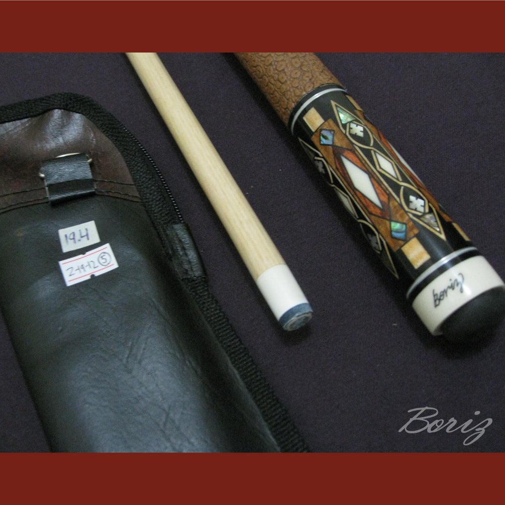 Boriz Billiards Brown Snake Skin Leather Grip Pool Cue Stick Original Inlay Artwork #BCC018