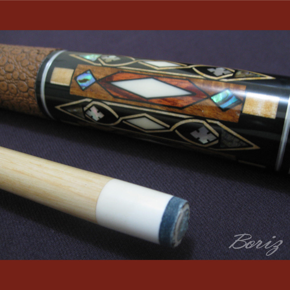 Boriz Billiards Brown Snake Skin Leather Grip Pool Cue Stick Original Inlay Artwork #BCC018