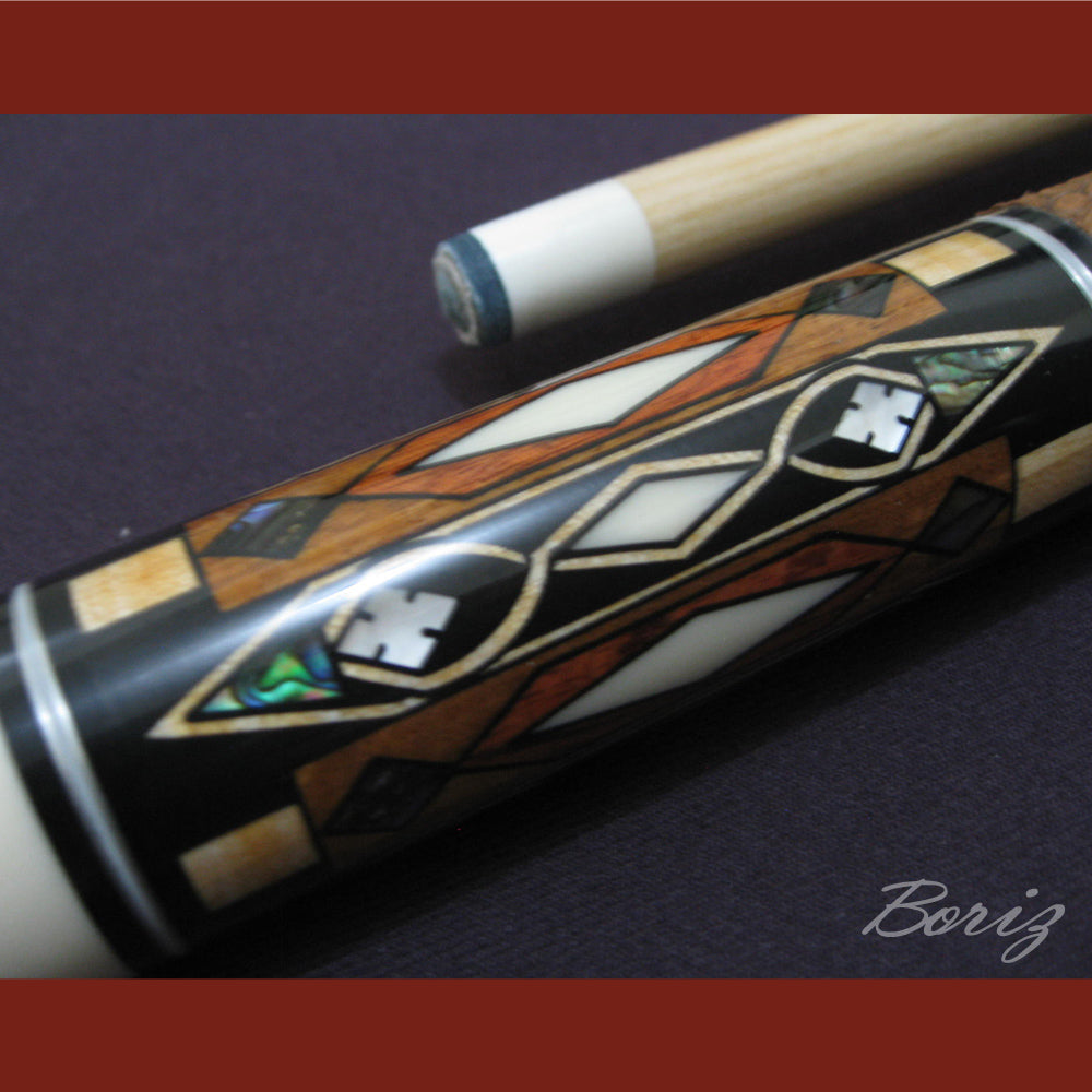 Boriz Billiards Brown Snake Skin Leather Grip Pool Cue Stick Original Inlay Artwork #BCC018