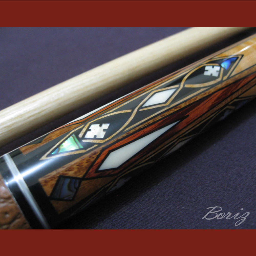 Boriz Billiards Brown Snake Skin Leather Grip Pool Cue Stick Original Inlay Artwork #BCC018