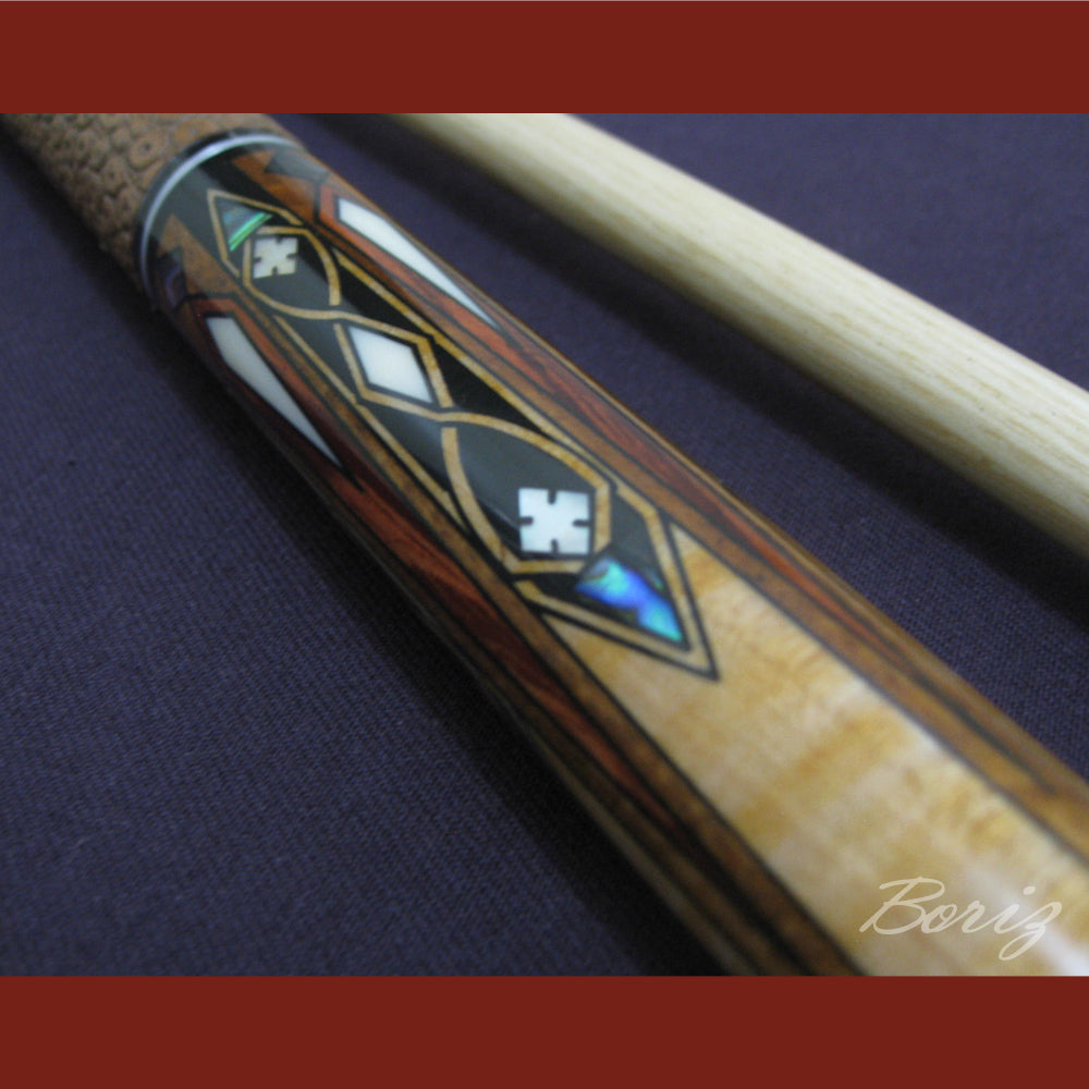 Boriz Billiards Brown Snake Skin Leather Grip Pool Cue Stick Original Inlay Artwork #BCC018