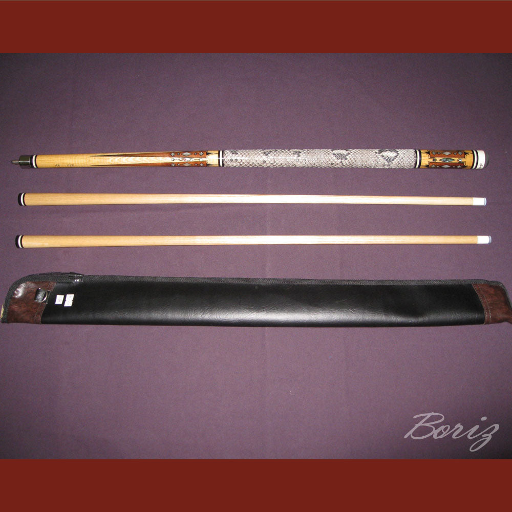 Boriz Billiards Raw Snake Skin Leather Grip Pool Cue Stick Original Inlay Artwork #BCC019