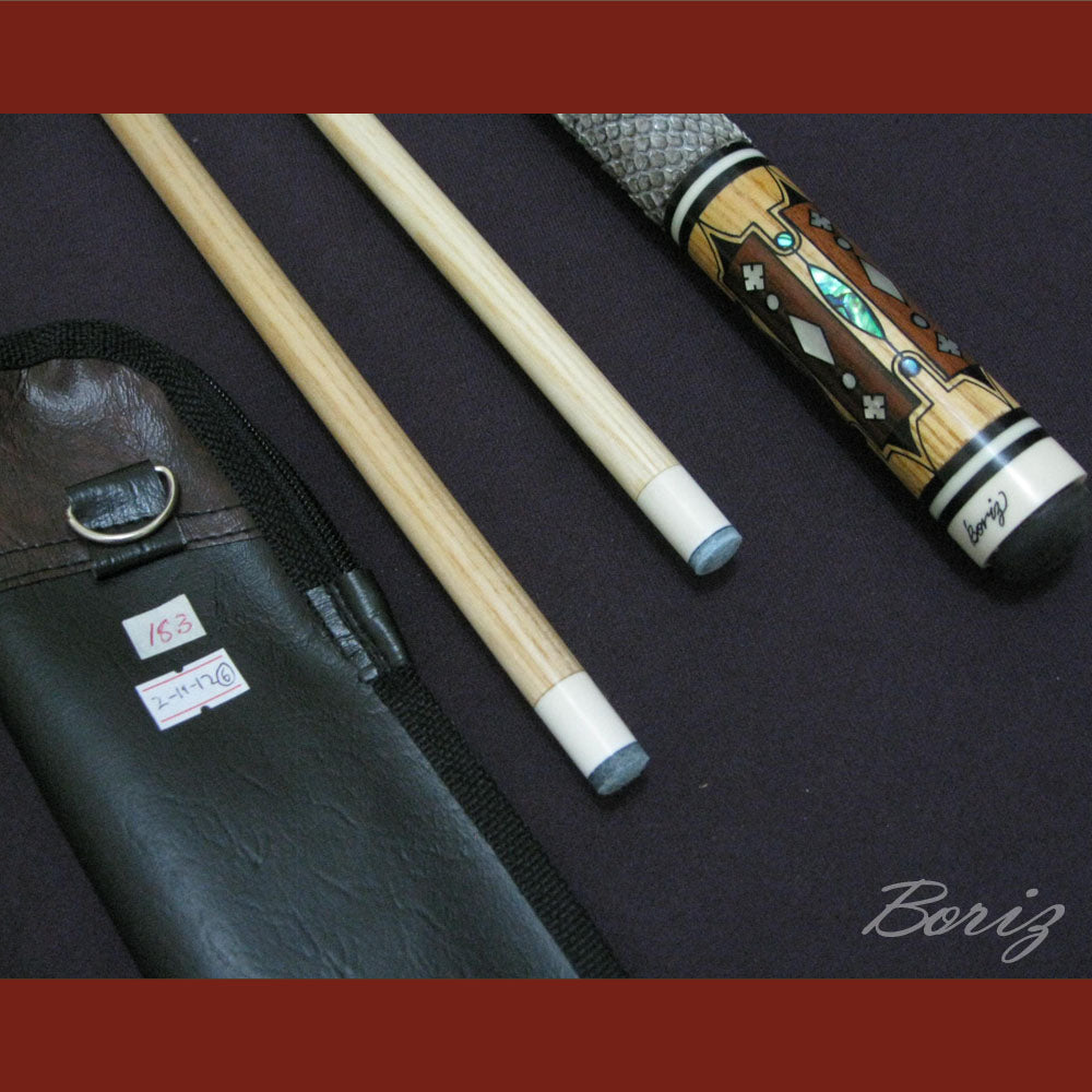 Boriz Billiards Raw Snake Skin Leather Grip Pool Cue Stick Original Inlay Artwork #BCC019