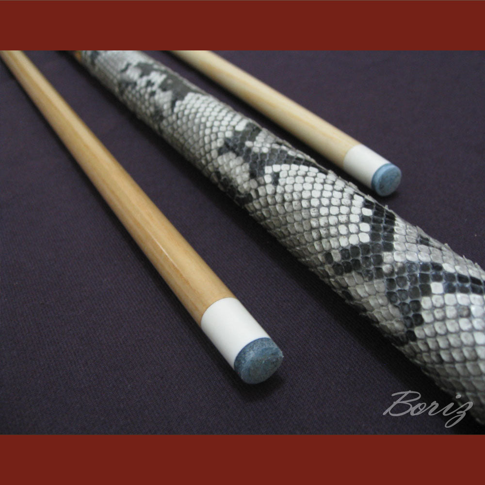 Boriz Billiards Raw Snake Skin Leather Grip Pool Cue Stick Original Inlay Artwork #BCC019