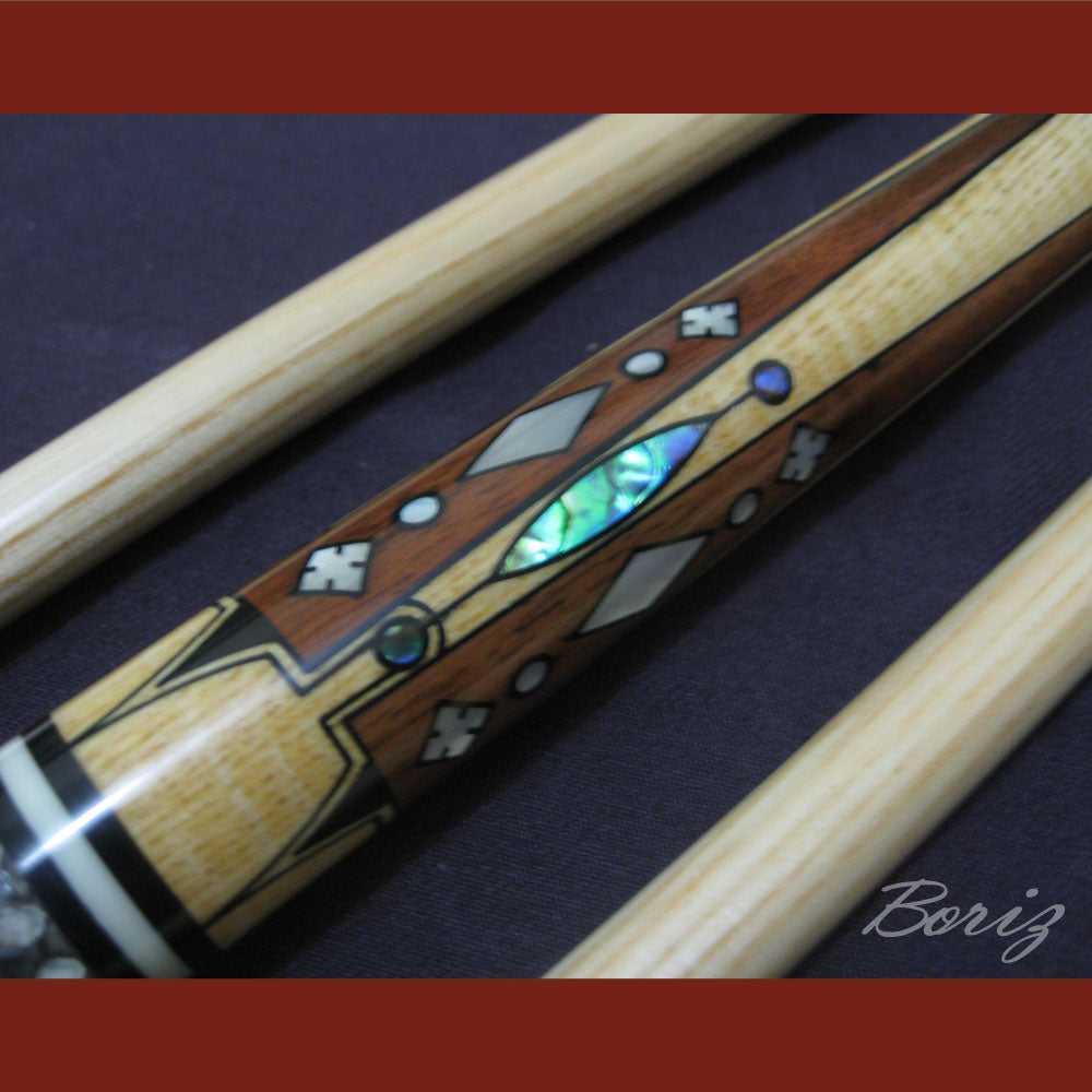 Boriz Billiards Raw Snake Skin Leather Grip Pool Cue Stick Original Inlay Artwork #BCC019
