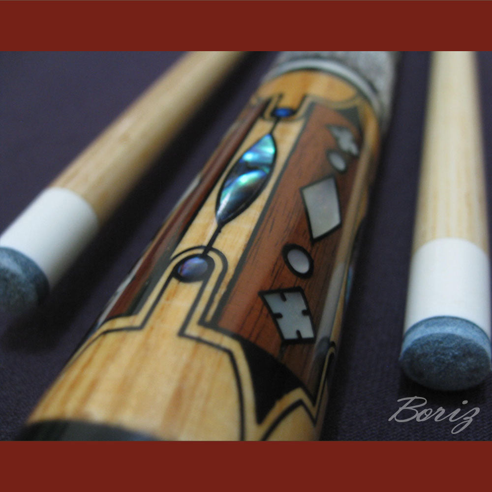 Boriz Billiards Raw Snake Skin Leather Grip Pool Cue Stick Original Inlay Artwork #BCC019