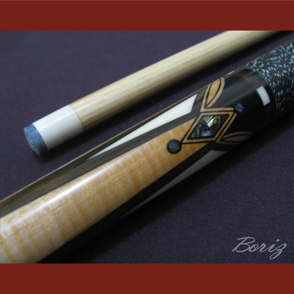 Boriz Billiards Black Linen Wrap Grip Pool Cue Stick Original Inlay Artwork #BCC020