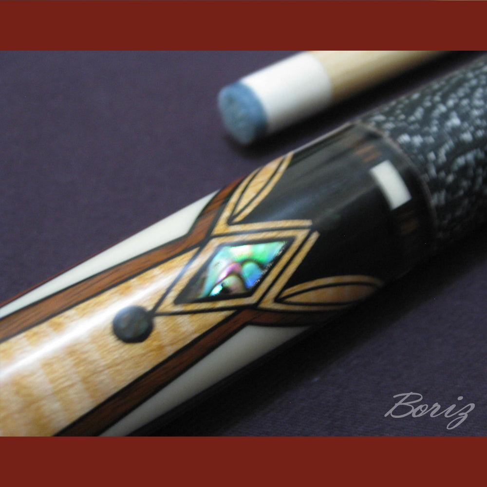Boriz Billiards Black Linen Wrap Grip Pool Cue Stick Original Inlay Artwork #BCC020