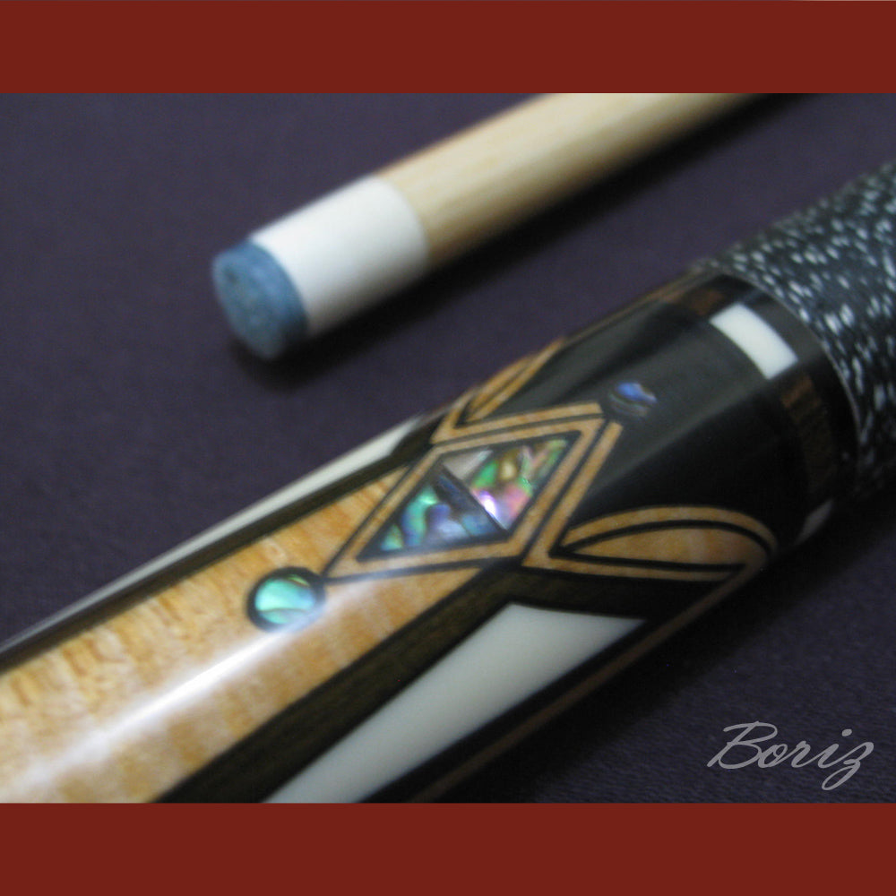 Boriz Billiards Black Linen Wrap Grip Pool Cue Stick Original Inlay Artwork #BCC020