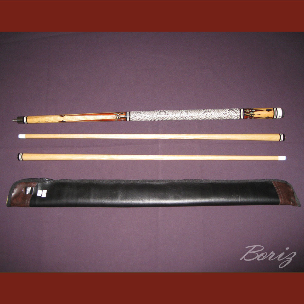 Boriz Billiards Raw Snake Skin Leather Grip Pool Cue Stick Original Inlay Artwork #BCC021