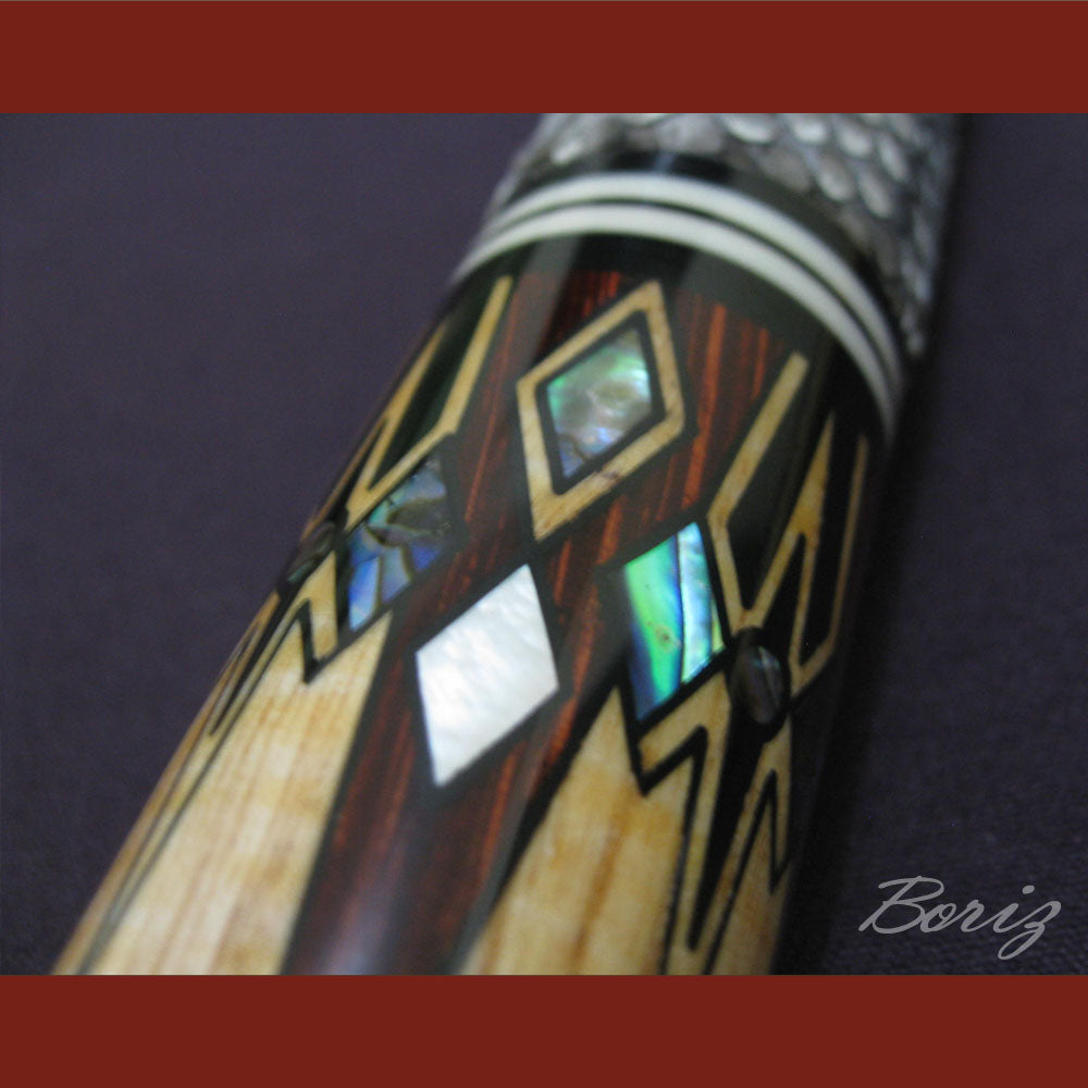 Boriz Billiards Raw Snake Skin Leather Grip Pool Cue Stick Original Inlay Artwork #BCC021