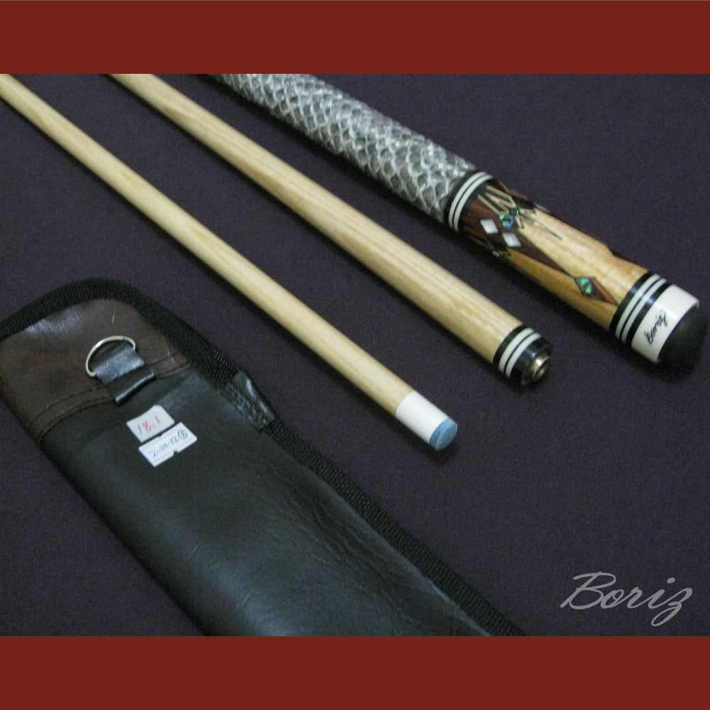 Boriz Billiards Raw Snake Skin Leather Grip Pool Cue Stick Original Inlay Artwork #BCC021