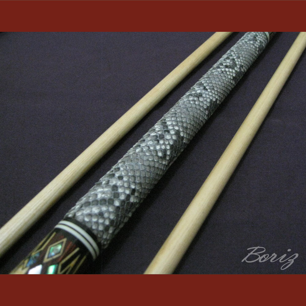 Boriz Billiards Raw Snake Skin Leather Grip Pool Cue Stick Original Inlay Artwork #BCC021