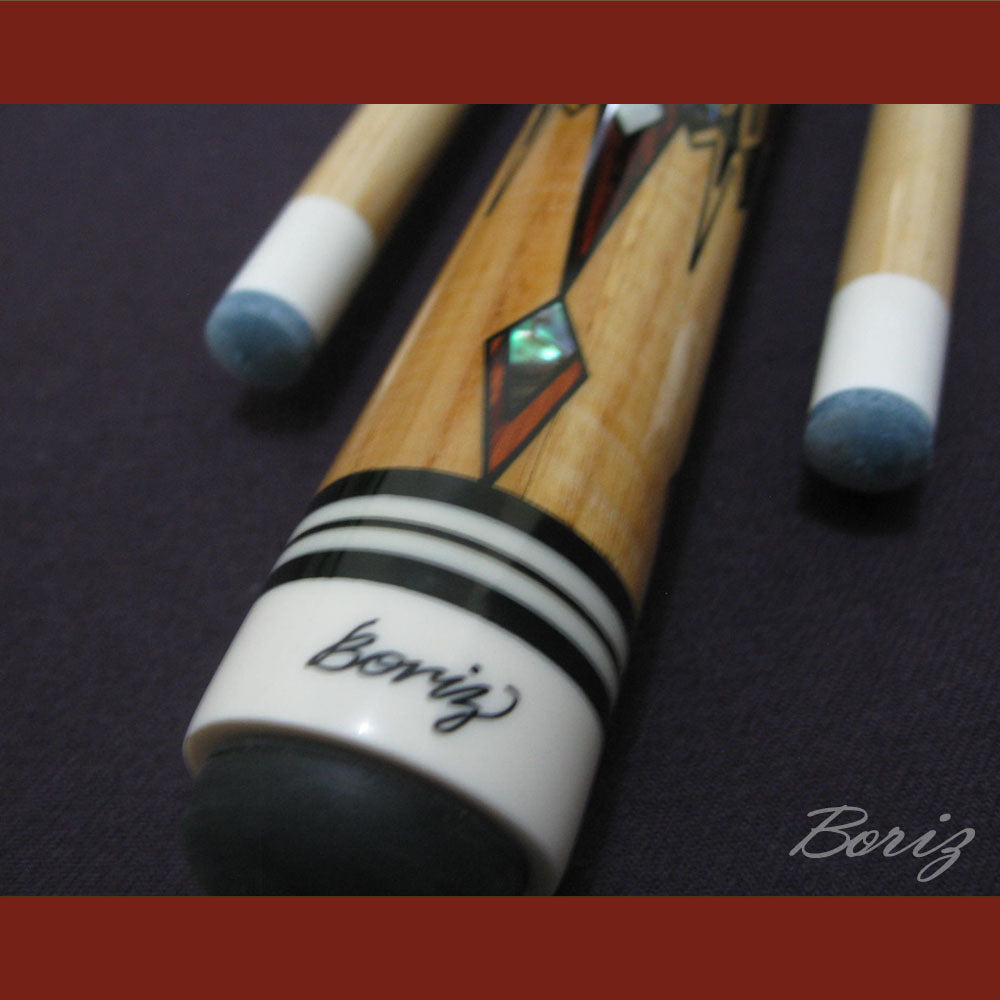 Boriz Billiards Raw Snake Skin Leather Grip Pool Cue Stick Original Inlay Artwork #BCC021