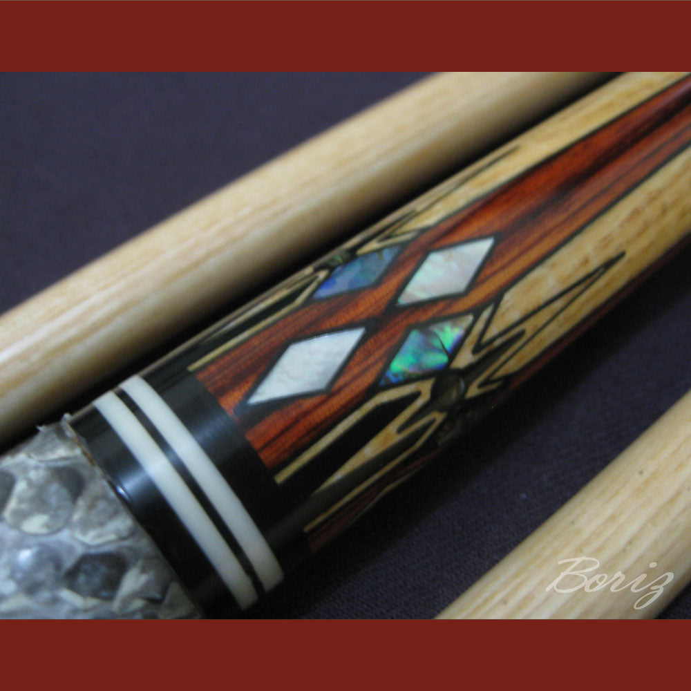 Boriz Billiards Raw Snake Skin Leather Grip Pool Cue Stick Original Inlay Artwork #BCC021