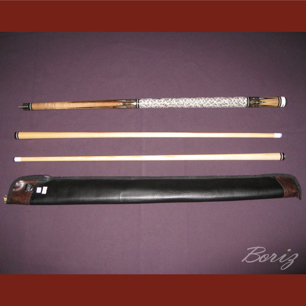 Boriz Billiards Raw Snake Skin Leather Grip Pool Cue Stick Original Inlay Artwork #BCC022