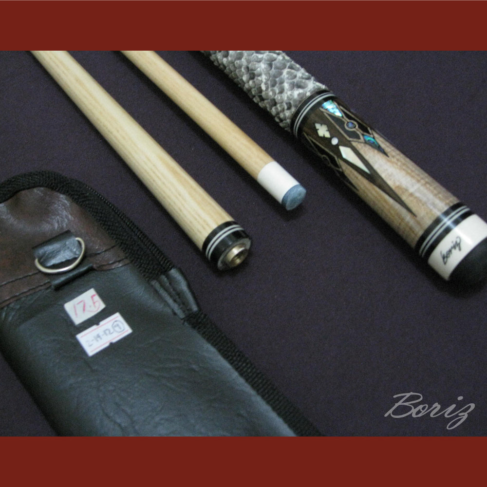 Boriz Billiards Raw Snake Skin Leather Grip Pool Cue Stick Original Inlay Artwork #BCC022