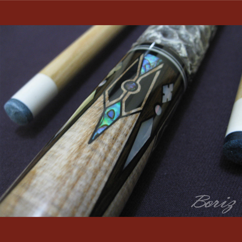 Boriz Billiards Raw Snake Skin Leather Grip Pool Cue Stick Original Inlay Artwork #BCC022