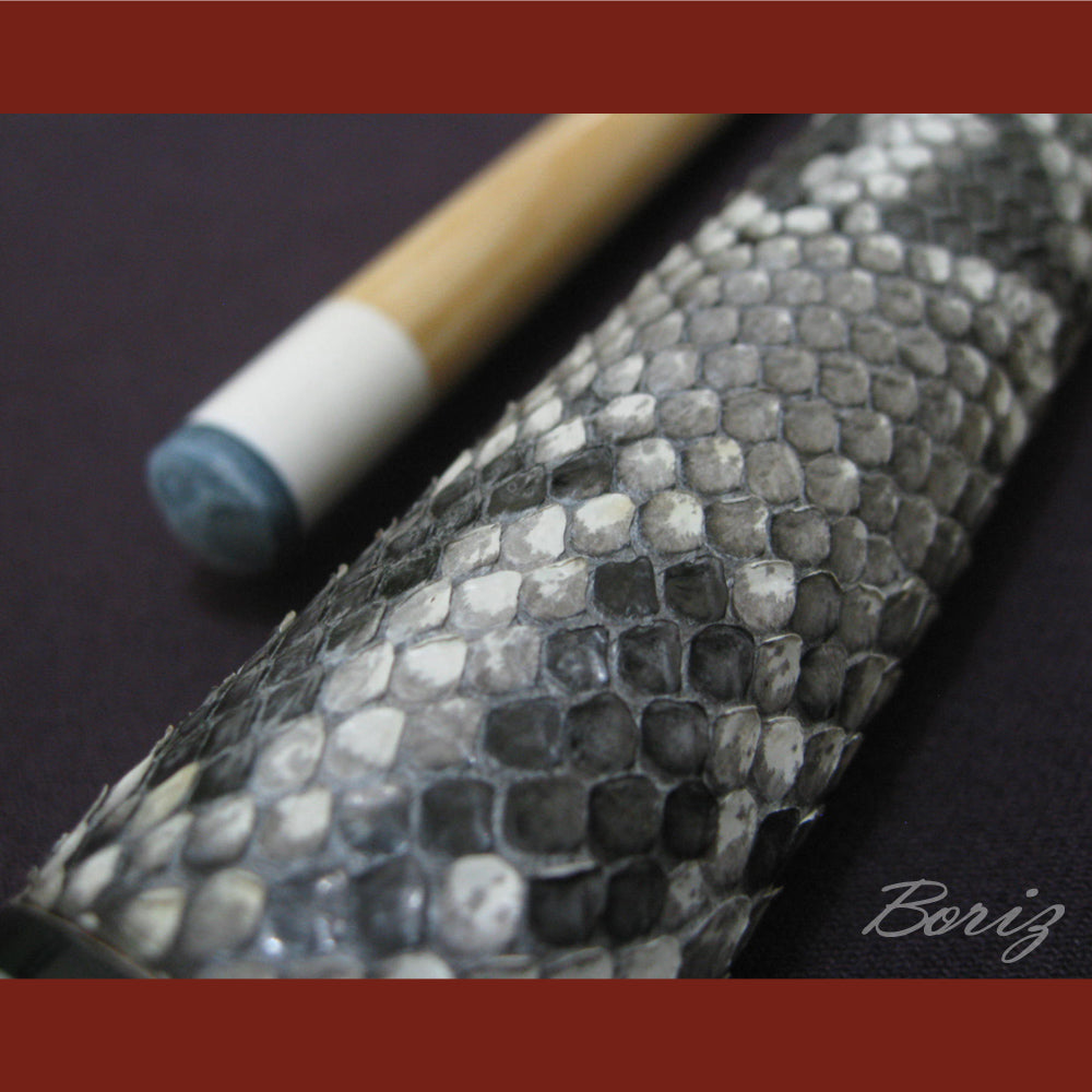 Boriz Billiards Raw Snake Skin Leather Grip Pool Cue Stick Original Inlay Artwork #BCC022