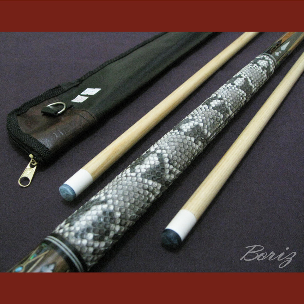 Boriz Billiards Raw Snake Skin Leather Grip Pool Cue Stick Original Inlay Artwork #BCC022