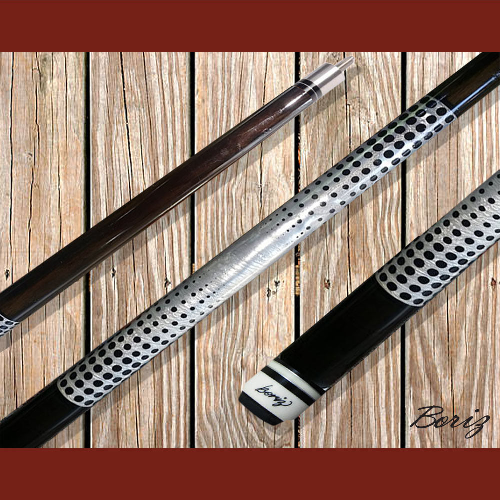 Boriz Billiards Smooth Black Leather Grip Pool Cue Stick Original Inlay Artwork #BCC061