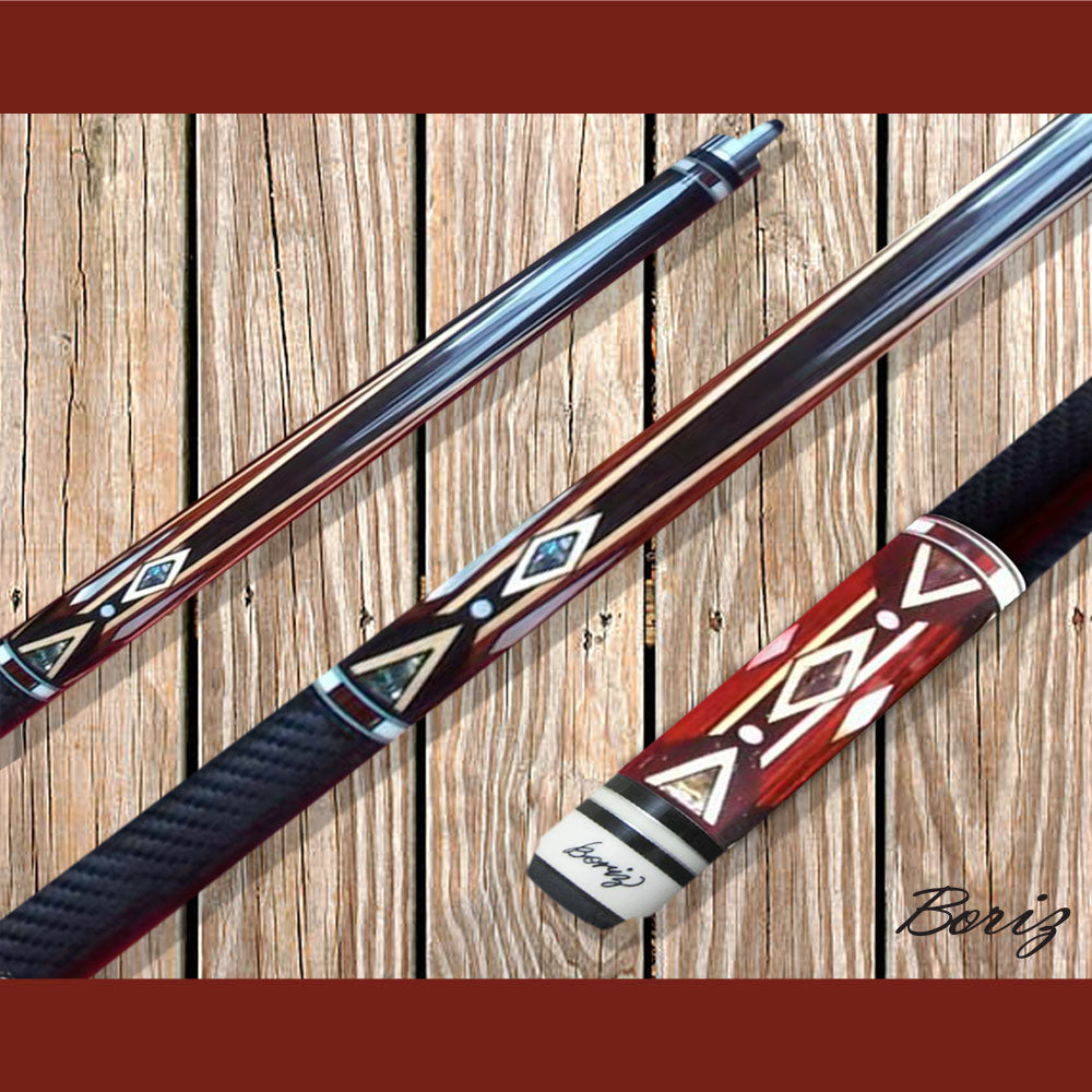 Boriz Billiards Textured Black Leather Grip Pool Cue Stick Original Inlay Artwork #BCC070