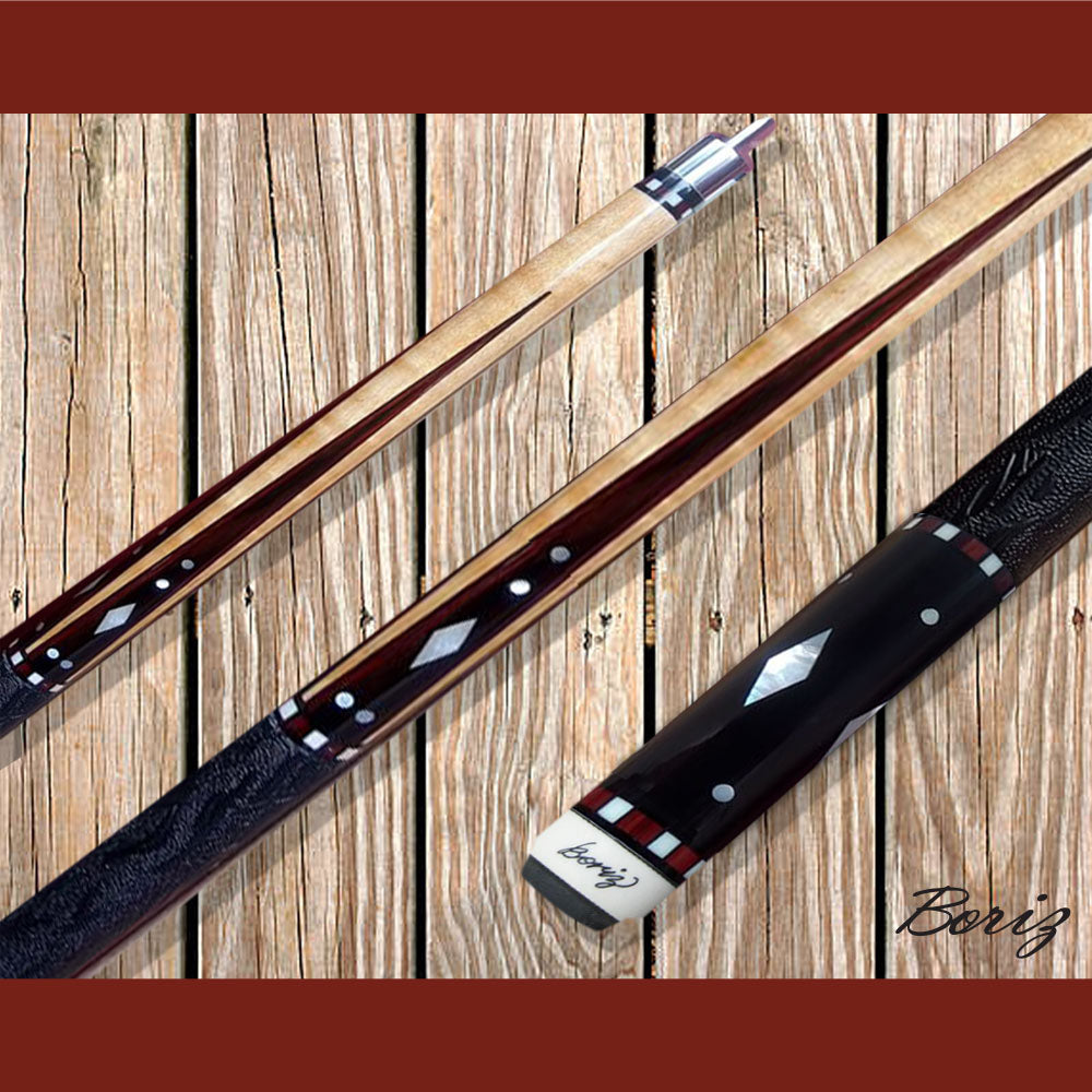 Boriz Billiards Textured Black Leather Grip Pool Cue Stick Original Inlay Artwork #BCC072