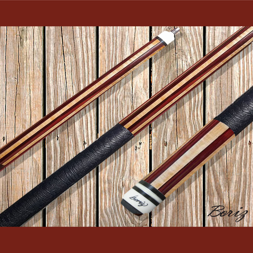 Boriz Billiards Textured Black Leather Grip Pool Cue Stick Original Inlay Artwork #BCC073