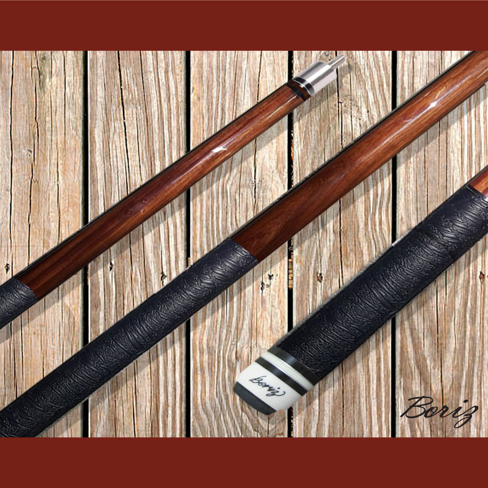 Boriz Billiards Textured Black Leather Grip Pool Cue Stick Original Inlay Artwork #BCC074