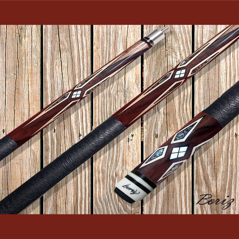 Boriz Billiards Textured Black Leather Grip Pool Cue Stick Original Inlay Artwork #BCC075
