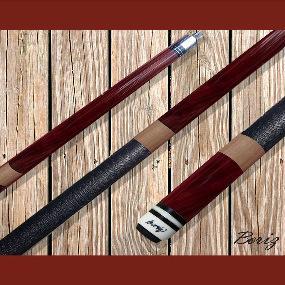 Boriz Billiards Textured Black Leather Grip Pool Cue Stick Original Inlay Artwork #BCC062
