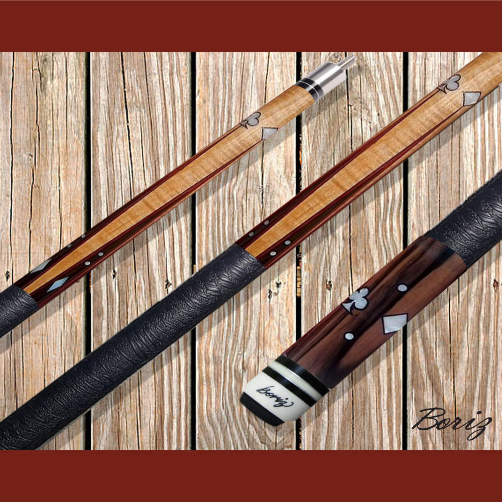 Boriz Billiards Textured Black Leather Grip Pool Cue Stick Original Inlay Artwork #BCC063