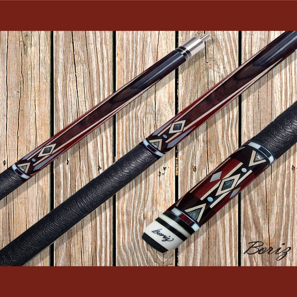 Boriz Billiards Textured Black Leather Grip Pool Cue Stick Original Inlay Artwork #BCC064