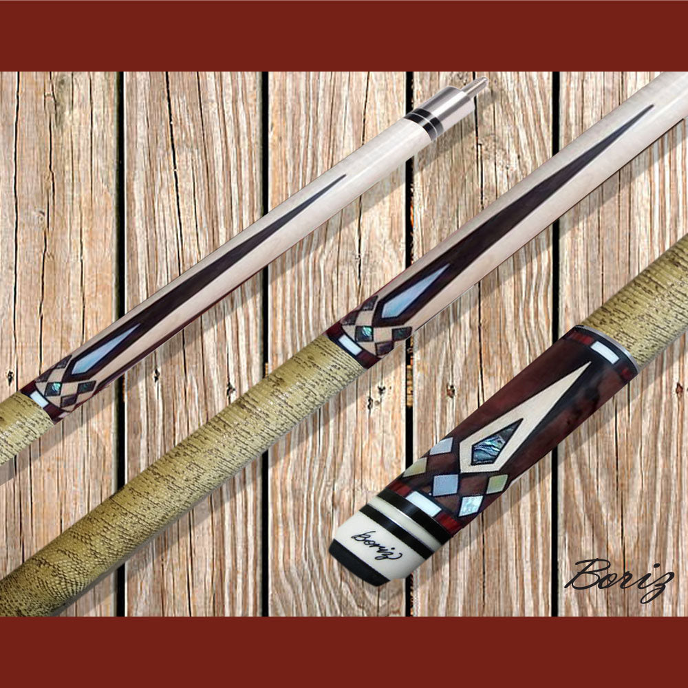 Boriz Billiards Brown Snake Skin Leather Grip Pool Cue Stick Original Inlay Artwork #BCC065