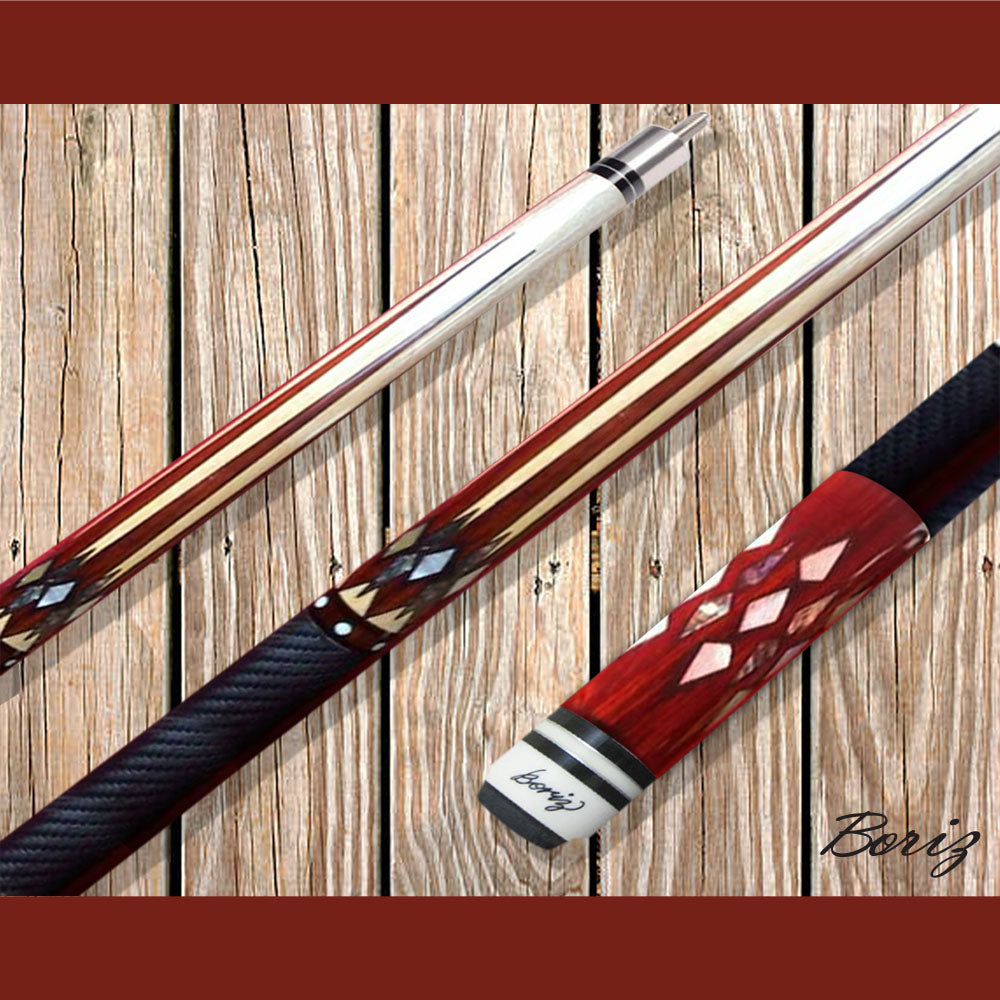 Boriz Billiards Textured Black Leather Grip Pool Cue Stick Original Inlay Artwork #BCC069