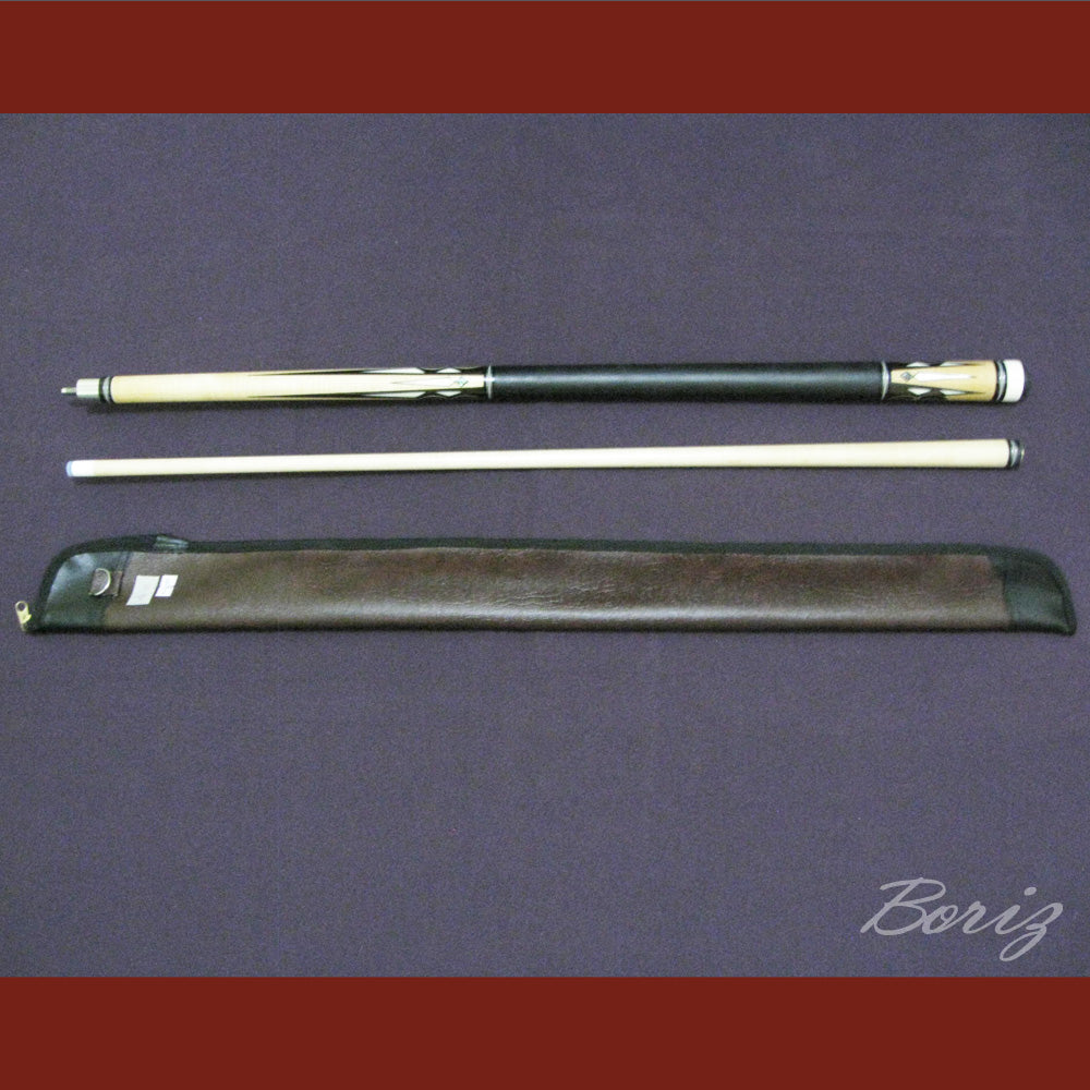 Boriz Billiards Smooth Black Leather Grip Pool Cue Stick Original Inlay Artwork #BCC023