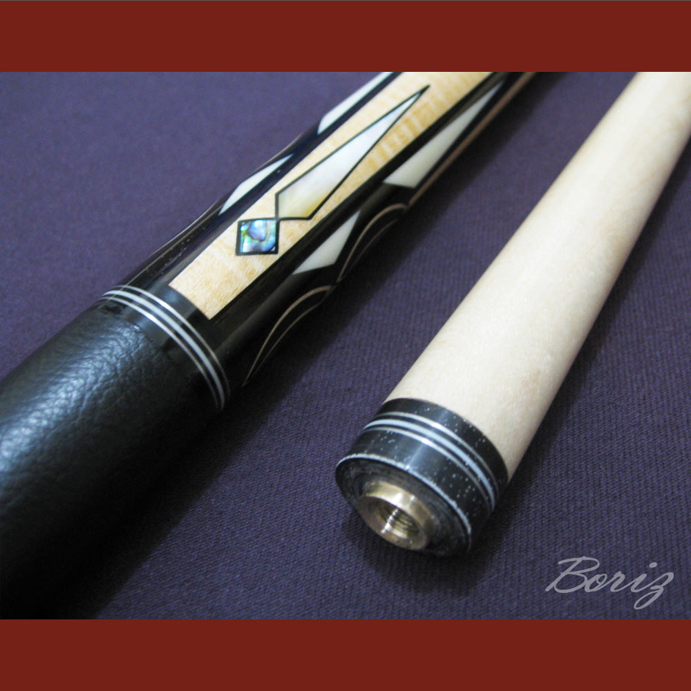 Boriz Billiards Smooth Black Leather Grip Pool Cue Stick Original Inlay Artwork #BCC023