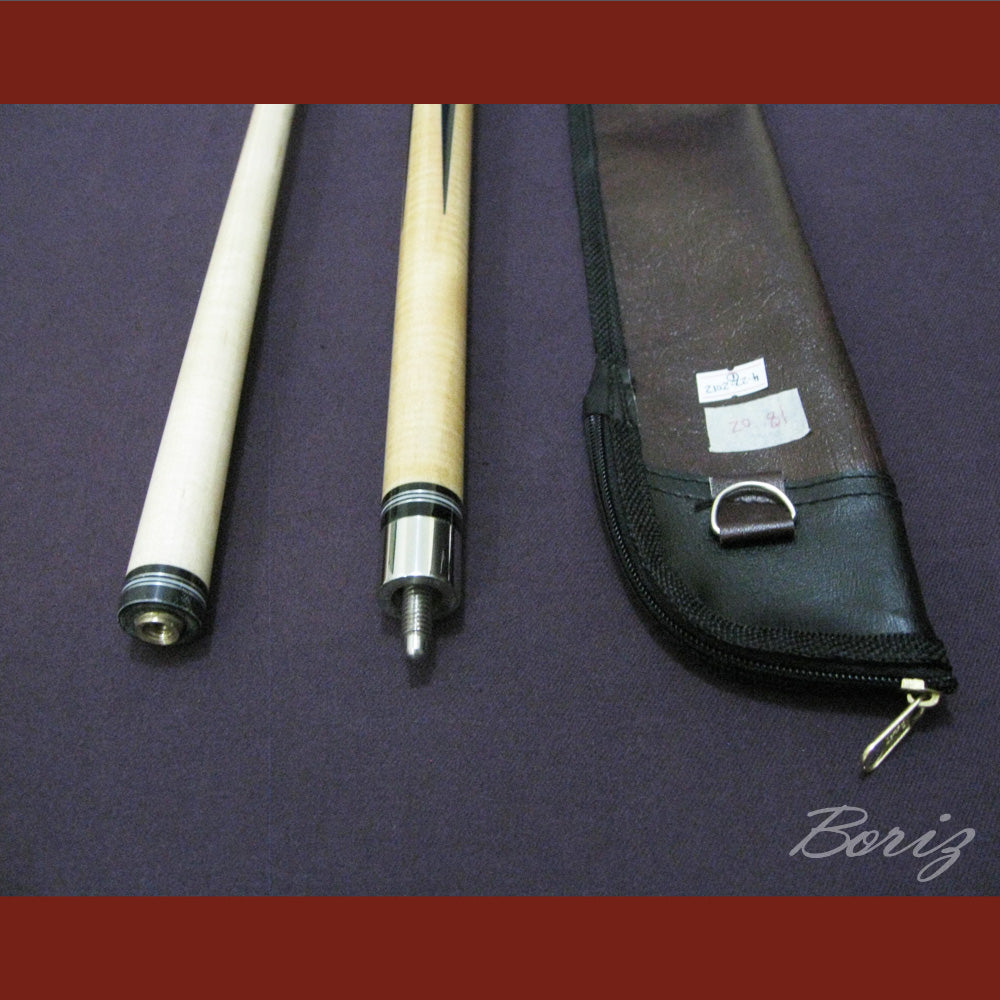 Boriz Billiards Smooth Black Leather Grip Pool Cue Stick Original Inlay Artwork #BCC023