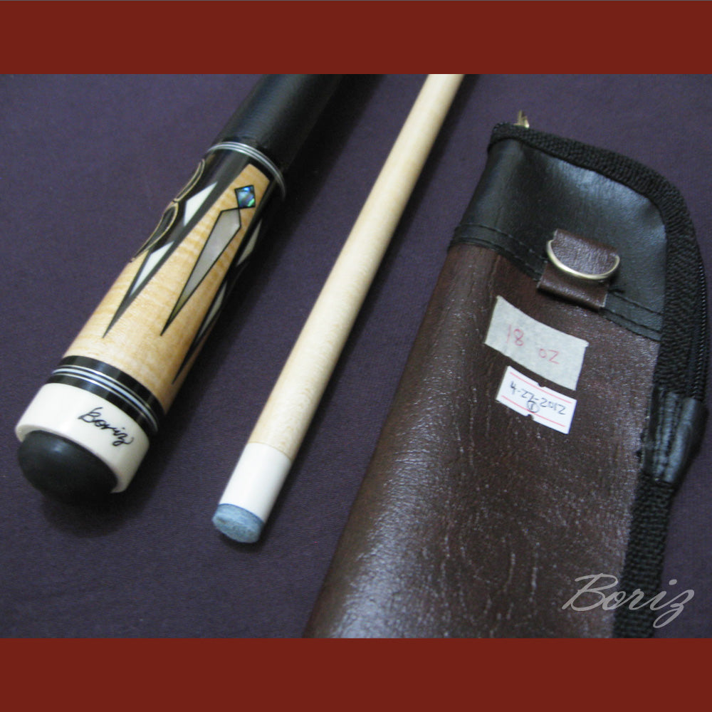 Boriz Billiards Smooth Black Leather Grip Pool Cue Stick Original Inlay Artwork #BCC023