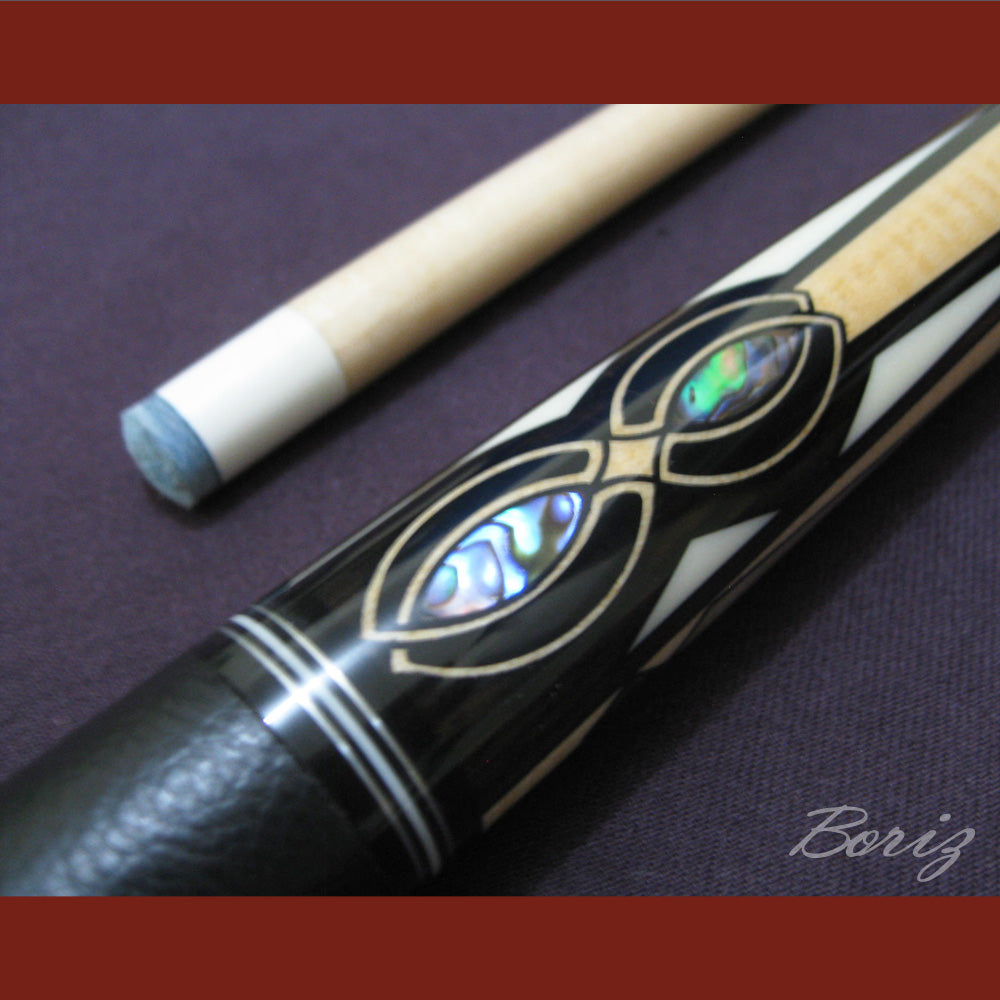Boriz Billiards Smooth Black Leather Grip Pool Cue Stick Original Inlay Artwork #BCC023